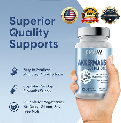300 Billion AFU Akkermansia Probiotic 120 Capsules, GLP-1 Supplement for GLP-1 Increases, Digestive Enhances, Immune & Overall Health Supports, Daily Probiotic Supplies for Women & Men