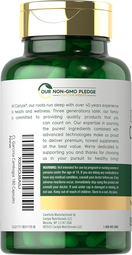 Carlyle Garcinia Cambogia Extract | 3000mg | 180 Capsules | Non-GMO, Gluten Free Supplement