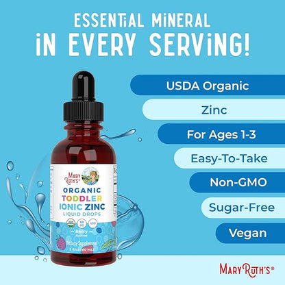 MaryRuth Organics USDA Toddler Liquid Drops | Zinc Sulfate | Immune Support Supplement| Skin Health | Vegan | Formulated for Ages 1-3 | Delicious Berry Flavor | 1 Month Supply | 2 Fl Oz