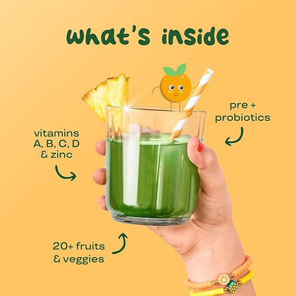 Bloom Nutrition Superfood Greens Powder for Kids, Digestive Enzymes, Probiotics, Prebiotics, Gut Health, Chlorella, Green Juice Mix w/Beet Root Powder (25 Servings (Pack of 1), Tropical Punch)
