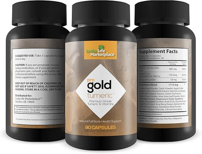 Pro Gold Turmeric - Premium Grade Turmeric & Vitamins - Phytonutrient & Antioxidant Rich Formula - Promote Mobility & Joint Health - Support Healthy Immune System - Promote Circulation & Bone Health
