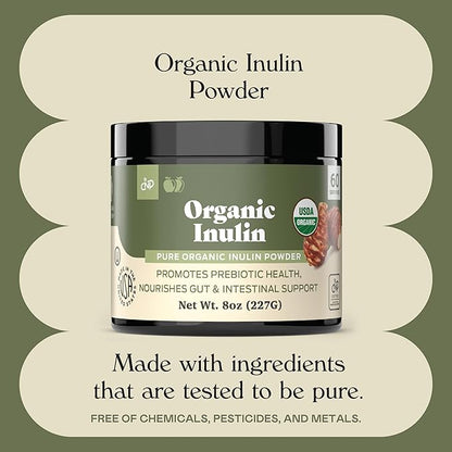 Pure Organic Inulin Powder Fiber Supplement - (Jerusalem Artichoke) Prebiotic Bulk Inulin Fiber Powder 8oz Digestion & Gut Health