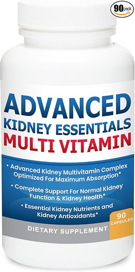 Advanced Kidney Essentials Multivitamin. Kidney Support Supplement for Complete Kidney Health. Kidney Health Supplement with Renal Vitamins 90 Caps