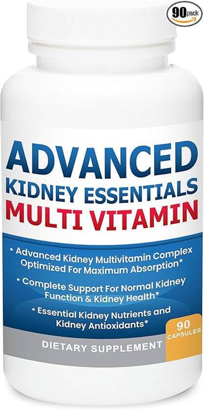 Advanced Kidney Essentials Multivitamin. Kidney Support Supplement for Complete Kidney Health. Kidney Health Supplement with Renal Vitamins 90 Caps