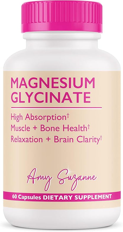 Magnesium Glycinate Supplement- High Absorption Magnesium Glycinate with Vitamin D - Mood, Natural Calm + Energy Levels - Bone + Muscle Health- 60 Capsules