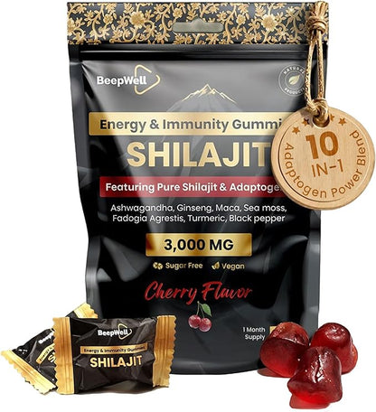 Pure Himalayan Shilajit Gummies Gold Grade Shilajit Riched with Ashwagandha Fulvic Acid & 85+ Trace Minerals - No Added Sugar - Individually Wrapped - for Men & Women - 60 Gummy