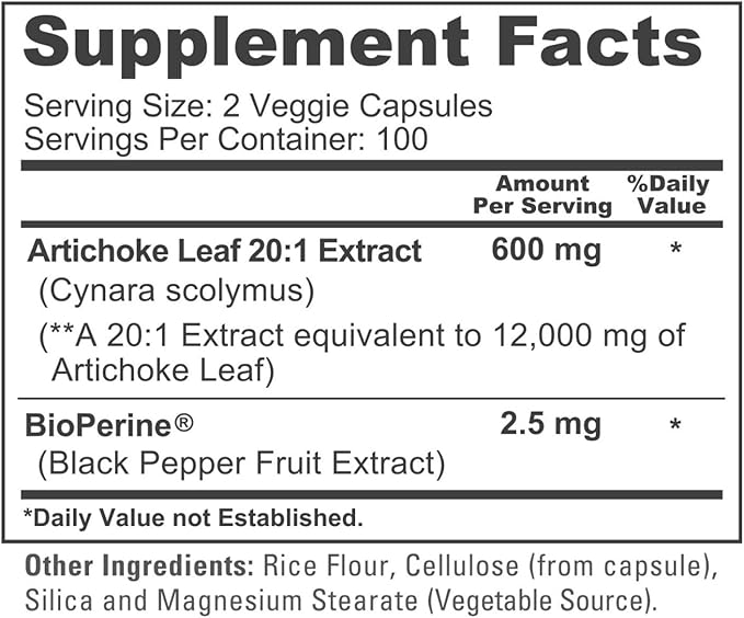 NusaPure Artichoke 20:1 Extract, 600 mg Equivalent to 12,000mg 200 Veggie caps (Non-GMO, Gluten Free)