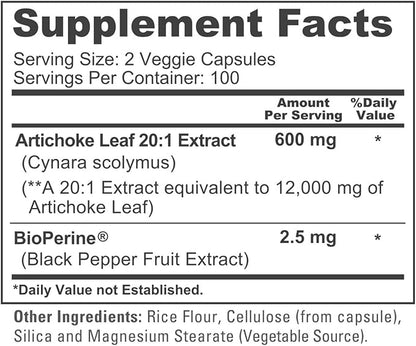 NusaPure Artichoke 20:1 Extract, 600 mg Equivalent to 12,000mg 200 Veggie caps (Non-GMO, Gluten Free)