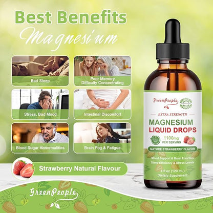 Magnesium Glycinate Liquid Drop - 17-in-1 Triple Absorption Magnesium Supplement with Magnesium Glycinate 400mg & Citrate 500mg for Muscle & Sleep,4 fl. oz Strawberry Flavor-2 Pack