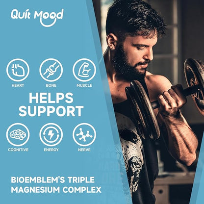 Quitmood Triple Magnesium Complex | 300mg of Magnesium Glycinate, Malate, & Citrate for Muscles, Nerves, & Energy | High Absorption | Vegan, Non-GMO | 90 Capsules