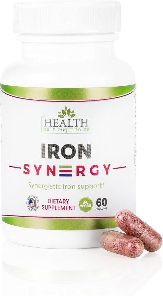 Health As It Ought To Be Iron Syn3rgy Supplement | Physician Formulated Capsules with Iron, Copper, Beet Root, Vitamin C | 60 Capsules