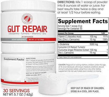 Silver Fern Gut Repair - Digestive Health Supplement Powder L-Glutamine, Curcumin, Zinc, Ascorbic Acid Blend