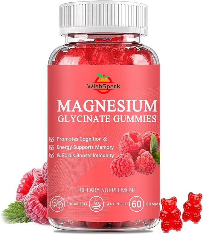 Magnesium Glycinate Gummies 500mg - Sugar Free Chelated Magnesium Potassium Supplement with Vitamin D, B6, CoQ10 for Relaxation, Calm Mood & Sleep Support - 60 Raspberry Magnesium Gummies