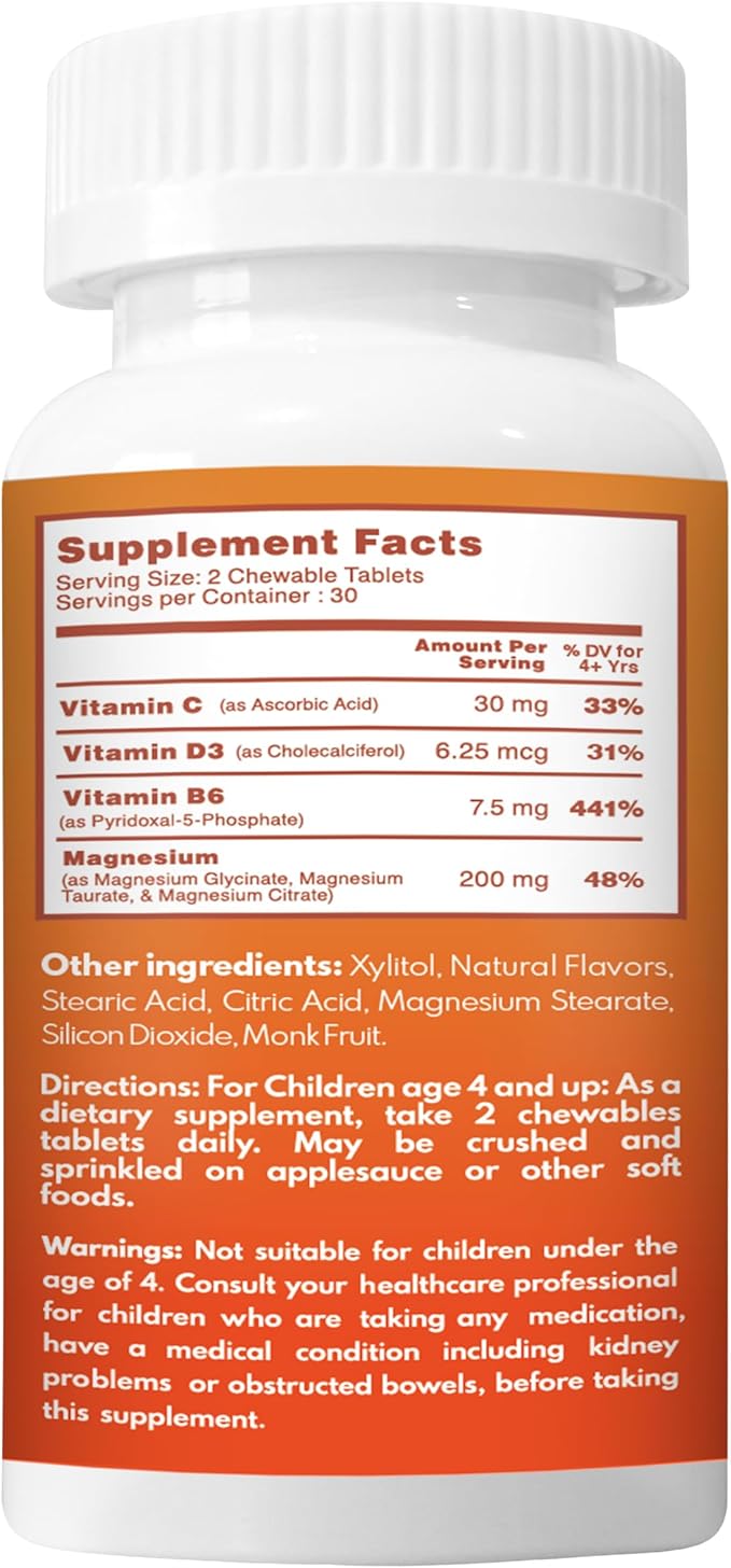 VAL Magnesium for Kids | High-Absorption Magnesium for Calm, Relaxation & Focus | Mg Glycinate, Citrate & Taurate | with Vitamin B6, D & C | Sugar-Free, Non-GMO | 60 Chewable Tablets