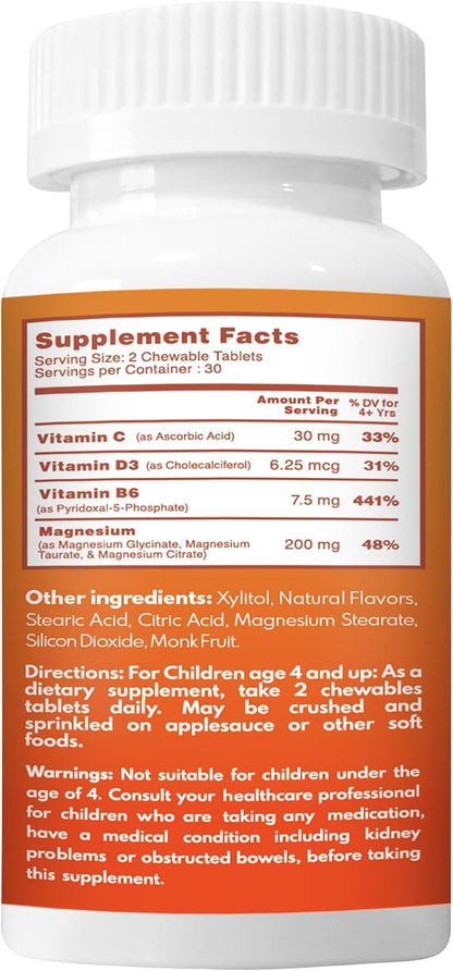 VAL Magnesium for Kids | High-Absorption Magnesium for Calm, Relaxation & Focus | Mg Glycinate, Citrate & Taurate | with Vitamin B6, D & C | Sugar-Free, Non-GMO | 60 Chewable Tablets