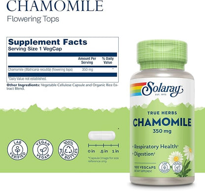 SOLARAY Chamomile, Soothing Support for Digestion, Respiratory Tract and Relaxation, 100 Servings, 100 VegCaps