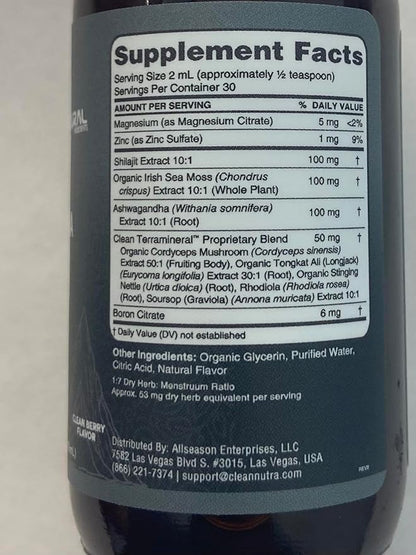 Shilajit Liquid Drops with Sea Moss, Ashwagandha, Zinc, Magnesium, Liquid Vitamins for Women and Men - Terra Mineral by Clean Nutra - 2Pack