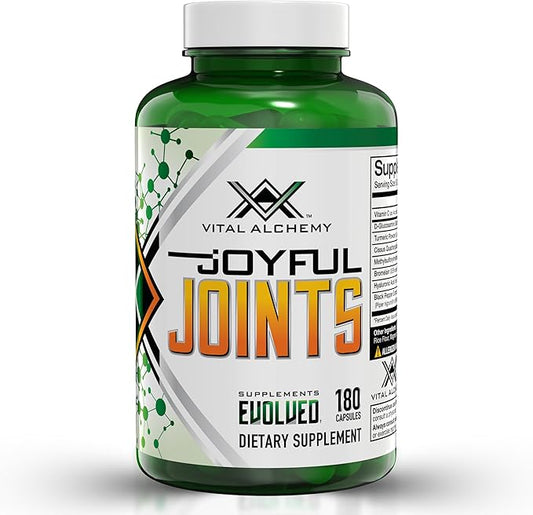 Vital Alchemy Joyful Joints Support Supplement for Women & Men with MSM, Glucosamine Sulfate 1500 mg,Turmeric Supplement with Hyaluronic Acid, Bromelain, Bioperine, 180 Cap, 60 Day Supply - USA Made