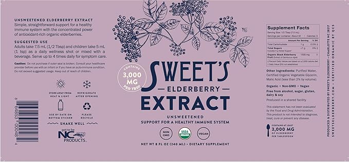Organic Elderberry Extract | Unsweetened Elderberry Immune Support | Vegan | Keto and Diabetic Friendly | 8 fl oz Bottle | Alcohol-Free | Certified USDA Organic