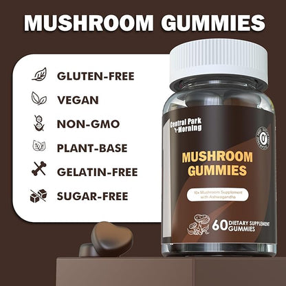 Mushroom Gummies, Lion's Mane, Turkey Tail, Reishi, Chaga, Cordyceps Mushroom with Ashwagandha