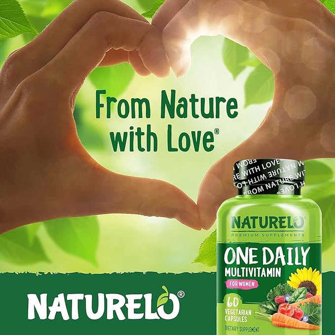 NATURELO One Daily Multivitamin for Women - Energy Support - Whole Food Supplement to Nourish Hair, Skin, Nails - Non-GMO - No Soy - Gluten Free - 120 Capsules - 4 Month Supply