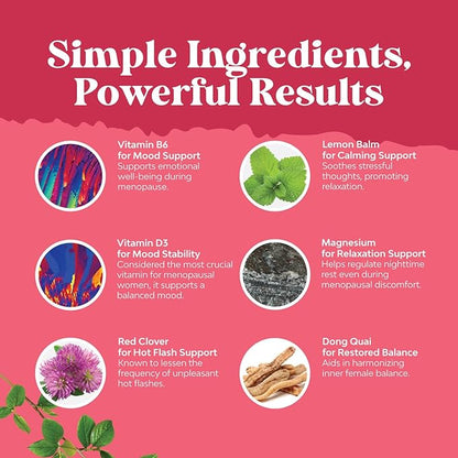 Complete Herbal Menopause Supplement for Women - Female Hormone Balance Capsules for Night Sweats, Hot Flashes & Mood Swings with Dong Quai, Chaste Berry & Black Cohosh Root - 60 Count Pack
