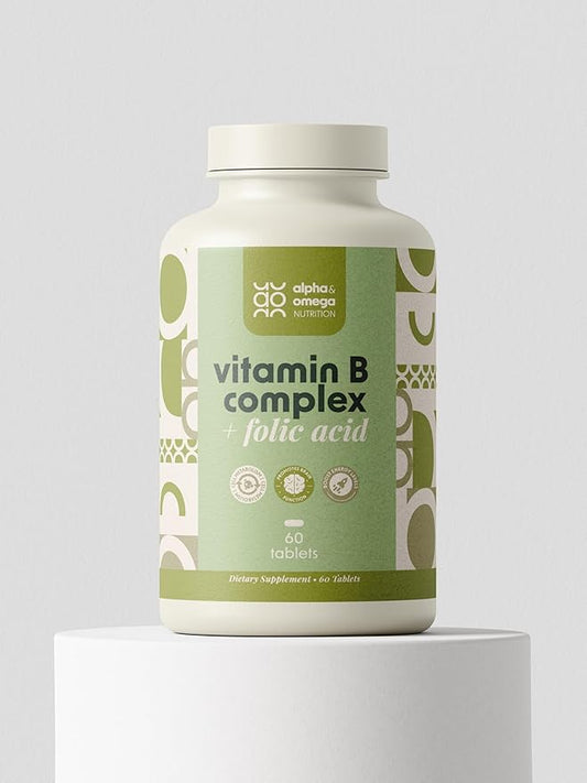 Alpha & Omega Nutrition Vitamin B-Complex + Folic Acid, Support Neurological and Cardiovascular Health, Energy Levels & Nervous System Support, Vitamin B12, Biotin & More - 60 Tablets, 2 Mo Supply