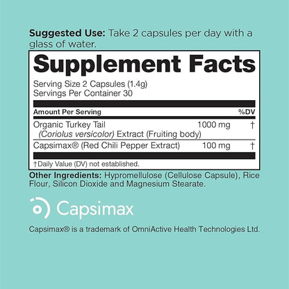 Weight Management: Digestion & Microbiome - Mushroom Supplement, with Turkey Tail and Capsicum Extract, May Support Digestion and Metabolism, Vegan and Gluten-Free, 60 Capsules