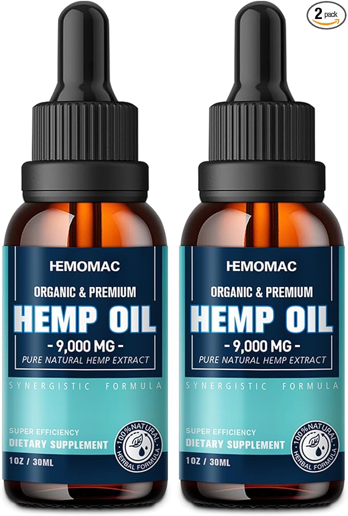 Hemp Oil High Potency - Maximum Strength Natural Hemp Oil Drops for Sleep Anxiety, Pain Relief, Organic Hmep Tincture Vegan, Non-GMO（2-Pack）
