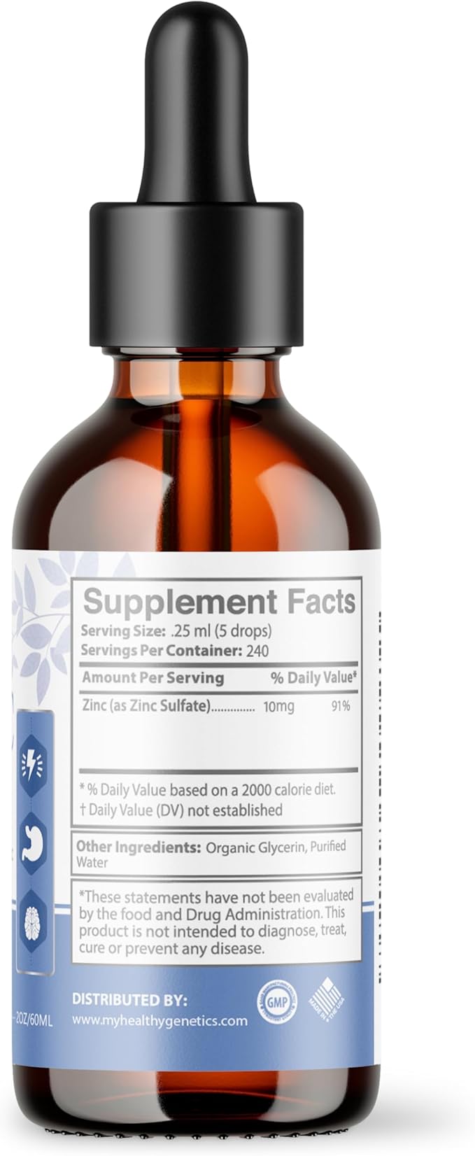 Liquid Zinc Drops Concentrate for entire family | 240 Day Supply | Zinc Sulfate 2400mg | Immunity, Mood, Brain Thyroid | 2 Oz