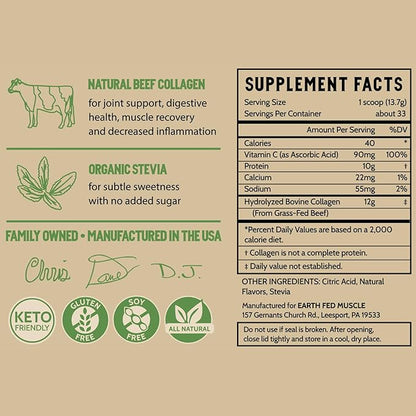 Earth Fed Muscle Keystone Plus Lemonade Collagen - Hair, Skin, Joints, 33 Servings