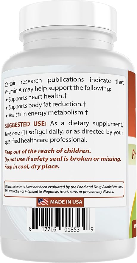 Best Naturals Vitamin A 25000 IU (7500 mcg), Non-GMO Formula Supports Healthy Vision & Immune System and Healthy Growth & Reproduction, 180 Softgels (180 Count (Pack of 1))