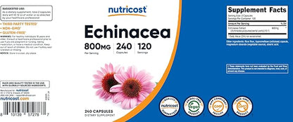 Nutricost Echinacea 800mg, 240 Capsules - Vegetarian Caps, Non GMO, Gluten Free, 120 Servings