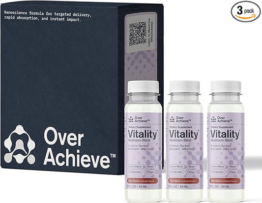 Mushroom Supplement Drink, Fast-Acting Vitality Blend, Cordyceps, Reishi, Chaga, Lion’s Mane,Ashwaganda, for Adults, Chai Spice Flavor 2 fl oz (3 Pack)