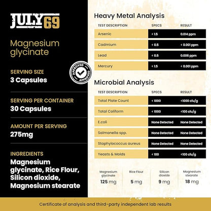 Magnesium Glycinate 275 MG - Extra Strength Vegan Supplement for Men & Women, 90 Capsules, Gluten & Soy Free, Natural Support, 3rd Party Tested, Made in USA