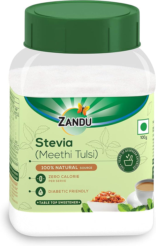 Zandu Stevia Meethi Tulsi Powder- A Healthier Substitute for Sugar, Helps Maintain Healthy Sugar Levels & Healthy Weight (100 g Powder)