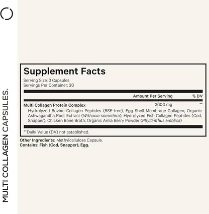 Codeage Multi Collagen Capsules – 5 Collagen Types I, II, III, V & X – Hydrolyzed Grass-Fed Bovine Protein with Ashwagandha, Amla, and Vitamins - 2-Pack