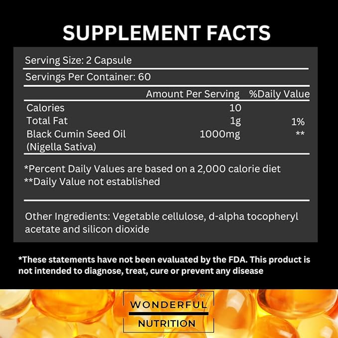 Black Seed Oil - 120 Softgels, 1000mg/Serving, 2% Thymoquinone, Black Cumin Seed Oil, Nigella Sativa, Black Seed Oil Organic Cold Pressed- Supports Health, Hair, Skin & Nails