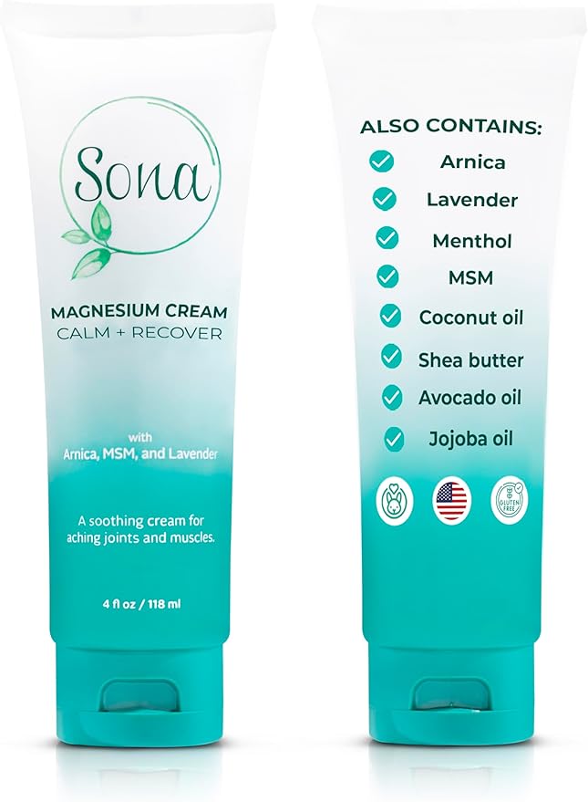 Magnesium Cream with Arnica, MSM, Menthol, and Lavender – Topical Magnesium Lotion for Sleep Support and Leg Cramps, Apply to Back, Legs, Feet and Neck – 4 oz