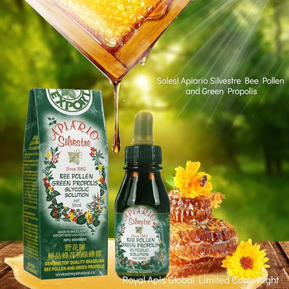 Official Distributor - 1 Bottle Apiario Silvestre Bee Pollen & Brazil Green Bee Propolis Liquid - Glycolic Extract-Non Alcoholic, Wax Free, Sugar Free