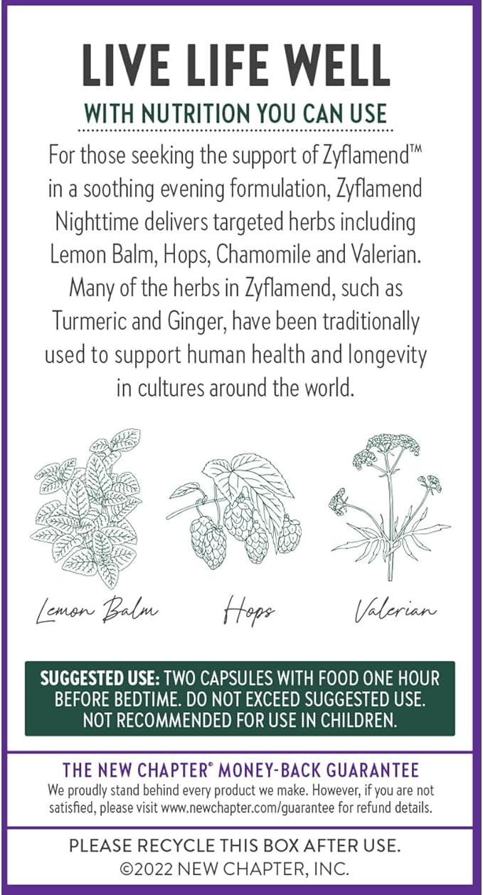 New Chapter Sleep Aid – Zyflamend Nighttime for Sleep Support with Turmeric + Valerian Root + Lemon Balm + Holy Basil, Vegetarian Capsules, 60 Count