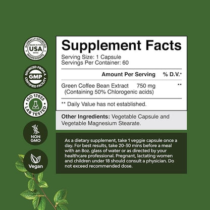 Bundle of Pure Green Coffee Bean Extract for Antioxidant Heart Health Mental Focus and Size Reduction and Cleanse and Detox Activated Charcoal Capsules for Bloating Relief and Body Detox Cleanse