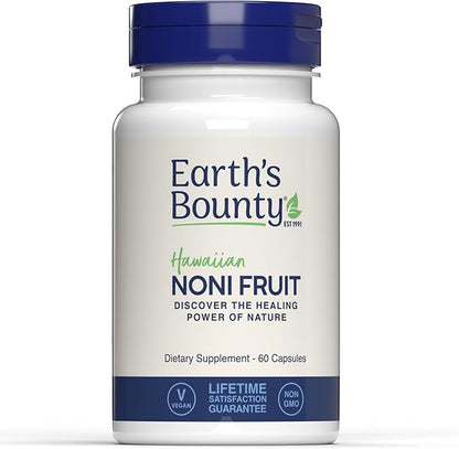 Earth's Bounty Hawaiian Noni Fruit Capsules - 60 Veggie Caps - Healthy Immune System & Joint Health Support - 100% Natural & Pure Noni - Vegetarian