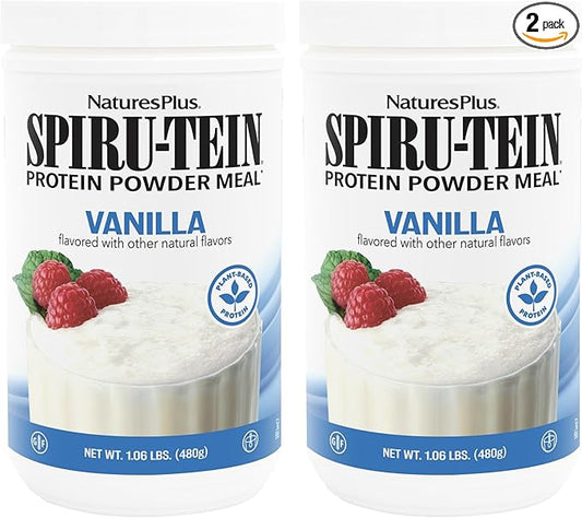 Natures Plus SPIRU-TEIN, Vanilla - 1.06 lbs, Pack of 2 - Plant-Based Protein Powder - Vegetarian, Gluten Free - 32 Total Servings