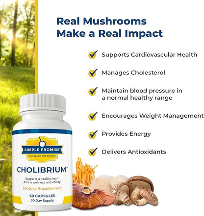 Simple Promise - Cholibrium - Mushroom Supplement with Lions Mane - Heart and Cholesterol Support, 60 Capsules