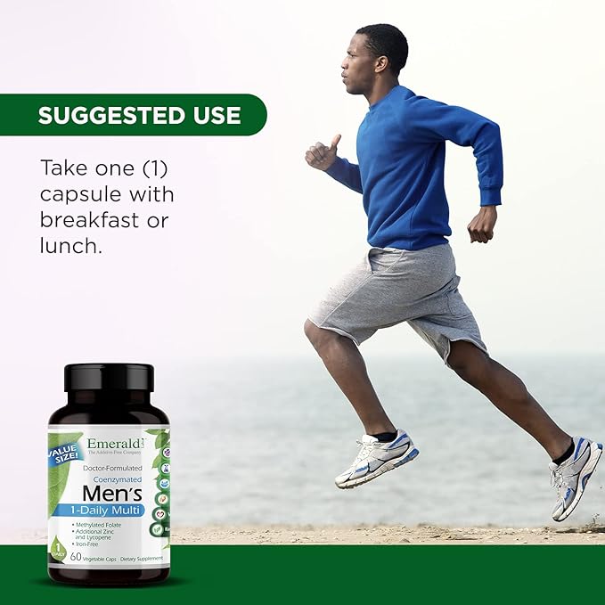 EMERALD LABS Men's 1 Daily Multi - Additive-Free Men's Multivitamin - Includes Lycopene, Zinc, Vitamin D3, & More - Supports Bones, Prostate & Vision* - 60 Vegetable Capsules