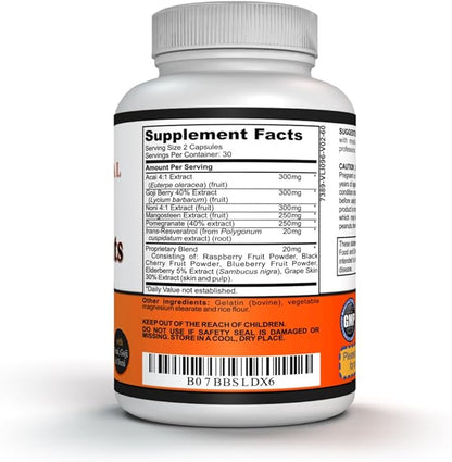 Niacin – Beta Sitosterol – Policosanol – Plant Sterols - Garlic – Cayenne Supplement Plus Super Antioxidant Supplement - Goji Berry, Acai Berry, Mangosteen, Resveratrol, Pomegranate & Noni