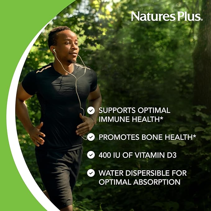 NaturesPlus Vitamin D3 (Cholecalciferol) - 400 iu, 90 Vegetarian Tablets - Bone Health, Heart Health & Immune System Support, Water Soluble for Maximum Absorption - Gluten-Free - 90 Servings