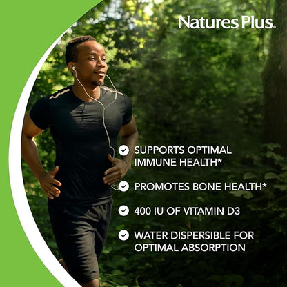 NaturesPlus Vitamin D3 (Cholecalciferol) - 400 iu, 90 Vegetarian Tablets - Bone Health, Heart Health & Immune System Support, Water Soluble for Maximum Absorption - Gluten-Free - 90 Servings