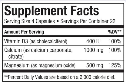 Maxi Health Calcium 1000 mg Supplement with Vitamin D3 (1000 IU) and Magnesium (500 mg) - Bone, Teeth and Joint Support for Men and Women - 90 Capsules